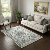 5' X 7' Gray Cream And Ivory Floral Area Rug