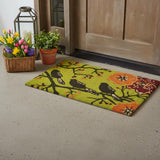 24" X 36" Green Black And Orange Floral Birds Outdoor Coir Door Mat