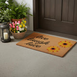 24" X 36" Brown Black And Yellow Floral Live Laugh Love Outdoor Coir Door Mat