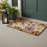 17" X 29" Brown Purple And White Floral Outdoor Coir Door Mat