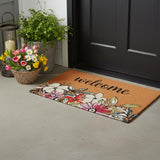 17" X 29" Brown Black And White Floral Welcome Outdoor Coir Door Mat