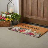 24" X 36" Brown Black And White Floral Welcome Outdoor Coir Door Mat