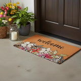 20" X 34" Brown Black And White Floral Welcome Outdoor Coir Door Mat
