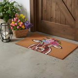 17" X 29" Brown And Pink Floral Cow Outdoor Coir Door Mat