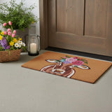 24" X 36" Brown And Pink Floral Cow Outdoor Coir Door Mat