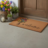 17" X 29" Brown Black And Green Floral Bouquet Welcome Outdoor Coir Door Mat