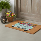17" X 29" Brown Aqua And Red Floral Welcome Outdoor Coir Door Mat