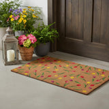 17" X 29" Brown Red And Green Floral Outdoor Coir Door Mat