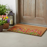 17" X 29" Brown Red And Green Floral Outdoor Coir Door Mat
