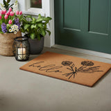 17" X 29" Brown And Black Floral Hello Outdoor Coir Door Mat