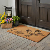 24" X 48" Brown And Black Floral Hello Outdoor Coir Door Mat