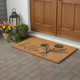 30" X 48" Brown And Black Floral Hello Outdoor Coir Door Mat