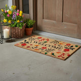 17" X 29" Brown Red Black And Green Floral Birds Welcome Outdoor Coir Door Mat