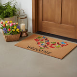 17" X 29" Brown And Red Butterfly Heart Welcome Outdoor Coir Door Mat