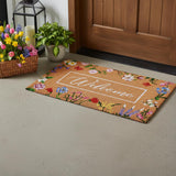 17" X 29" Brown White And Green Floral Welcome Outdoor Coir Door Mat