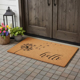 30" X 48" Brown And Black Floral Hello Outdoor Coir Door Mat