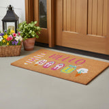 17" X 29" Brown Pink And White Hello Summer Outdoor Coir Door Mat