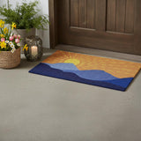 17" X 29" Brown Blue And Yellow Mountain Sunrise Outdoor Coir Door Mat