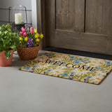 18" X 30" Brown Light Blue And Green Floral Welcome Outdoor Coir Door Mat