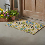 24" X 36" Brown Light Blue And Green Floral Welcome Outdoor Coir Door Mat