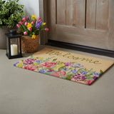 18" X 30" Brown Green And Pink Floral Welcome Outdoor Coir Door Mat