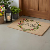 18" X 30" Brown Green And Black Floral Hello Outdoor Coir Door Mat