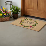 24" X 36" Brown Green And Black Floral Hello Outdoor Coir Door Mat