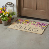 18" X 30" Brown Gray And Purple Floral Hello Outdoor Coir Door Mat