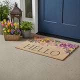 24" X 36" Brown Gray And Purple Floral Hello Outdoor Coir Door Mat