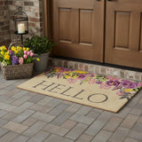 30" X 48" Brown Gray And Purple Floral Hello Outdoor Coir Door Mat