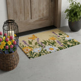 18" X 30" Brown Green And Orange Floral Outdoor Coir Door Mat