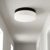 11" Black Metal And Glass Flush Mount Ceiling Light