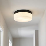 11" Black Metal And Frosted Glass Flush Mount Ceiling Light