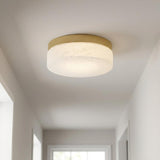 11" Brass Metal And Frosted Glass Flush Mount Ceiling Light