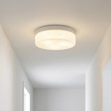 11" White Metal And Frosted Glass Flush Mount Ceiling Light