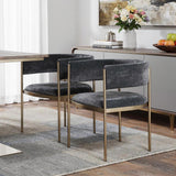Set of Two Charcoal And Gold And Charcoal Velvet Partially Open Back Dining Arm Chairs