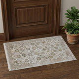 2' X 3' Ivory Gray And Gold Floral Area Rug With Fringe
