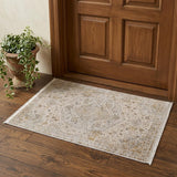2' X 3' Ivory Gray And Gold Oriental Area Rug With Fringe