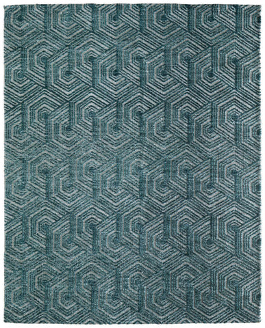 8' X 10' Sky Blue And Ivory Geometric Washable Indoor Outdoor Area Rug