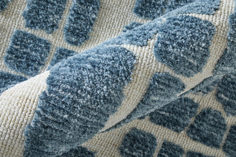 8' X 10' Denim Blue And Ivory Damask Washable Indoor Outdoor Area Rug