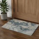 2' X 3' Blue And Ivory Abstract Hand Tufted Area Rug
