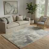 5' X 8' Blue And Ivory Abstract Hand Tufted Area Rug