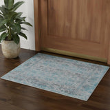 2' X 3' Blue And Ivory Oriental Hand Woven Area Rug
