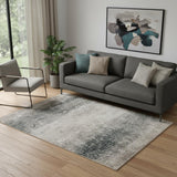 5' X 7' Blue And Ivory Abstract Area Rug
