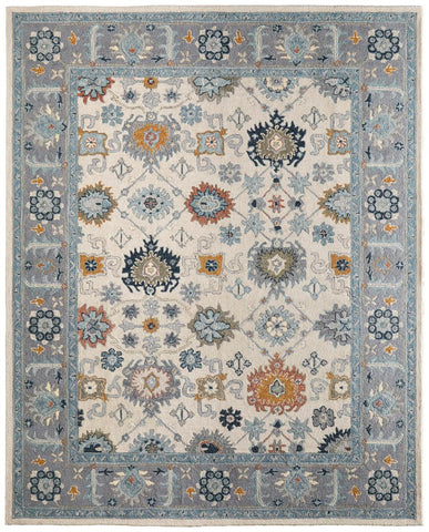 2' X 3' Blue And Ivory Wool Floral Hand Tufted Area Rug