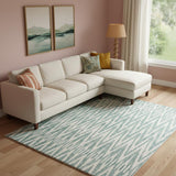 10' X 14' Blue And White Wool Chevron Hand Tufted Area Rug