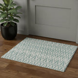 2' X 3' Blue And White Wool Chevron Hand Tufted Area Rug