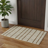 2' X 3' White And Brown Wool Ikat Hand Tufted Area Rug