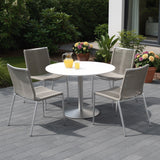 Set of Four Light Brown And Silver Woven Steel Outdoor Dining Chairs