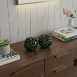 Set of Two Green Aluminum Hand Painted Decorative Orbs